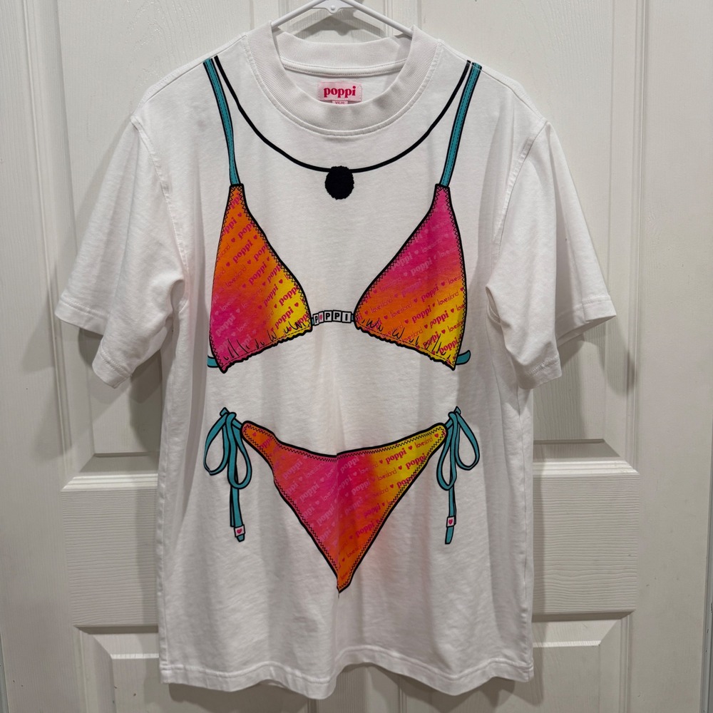 Poppi x Love Island White Bikini Trompe L'oeil Graphic T-Shirt XS/S